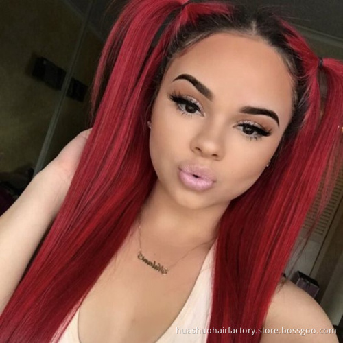 Huashuo 50% OFF Ombre 1b 99J Brazilian Hair Weaving Straight Bundles With Closure 100% Virgin Human Hair Extensions Lace Closure